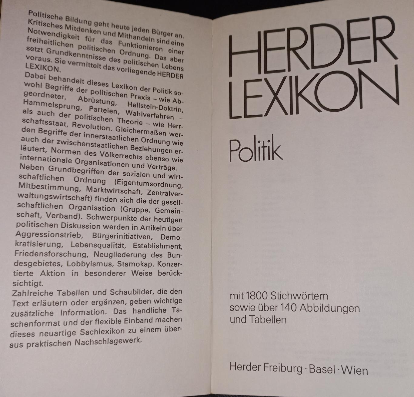 Herder-Lexikon: Politik : mit 1800 Stichwörtern, Колектив